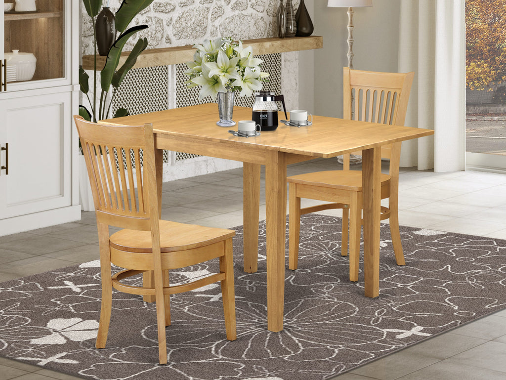 Contemporary 3-Piece Dining Set NDVA3-VAB-Z with Rectangle Drop Leaf Table & Two Chairs, 30x48 Oak
