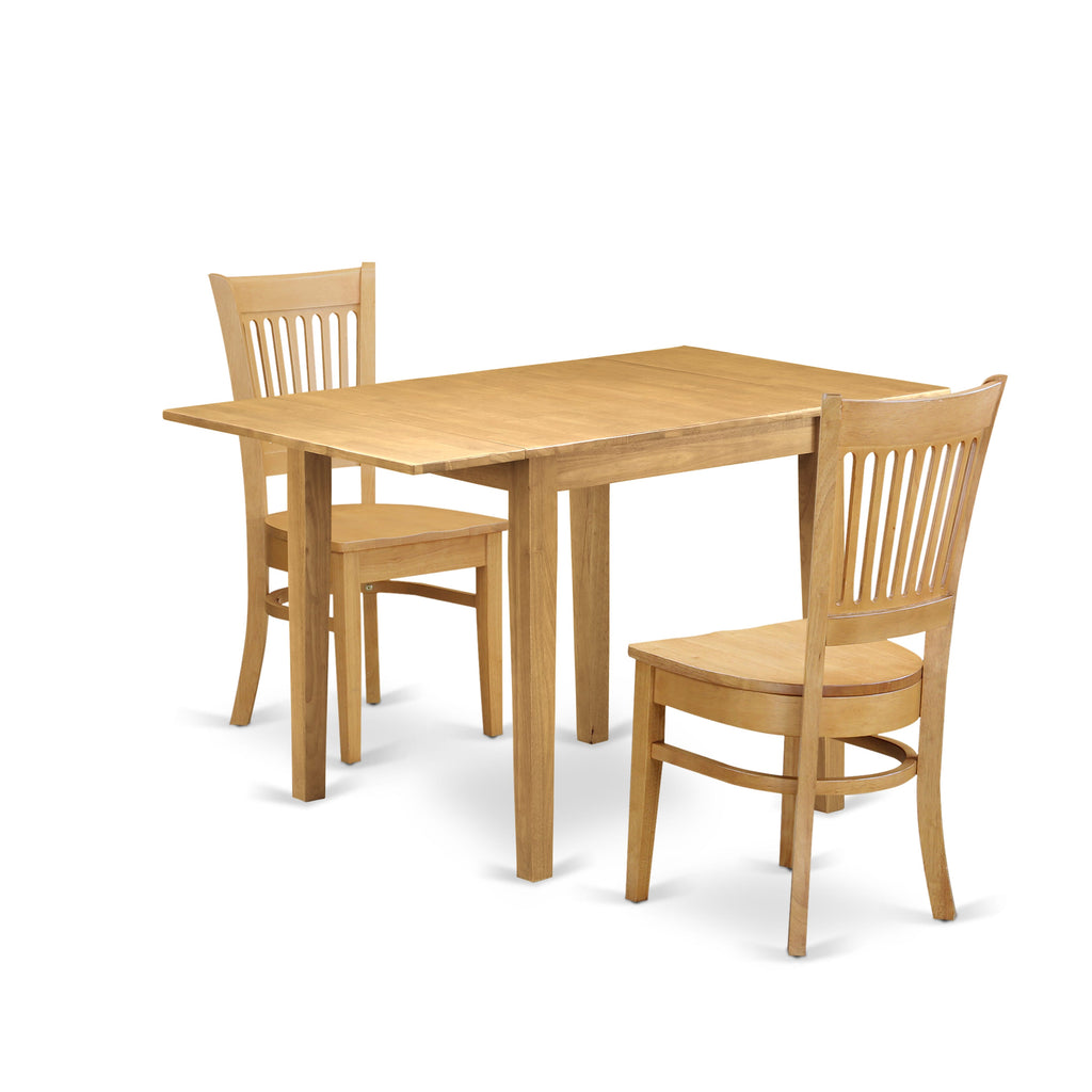 Contemporary 3-Piece Dining Set NDVA3-VAB-Z with Rectangle Drop Leaf Table & Two Chairs, 30x48 Oak