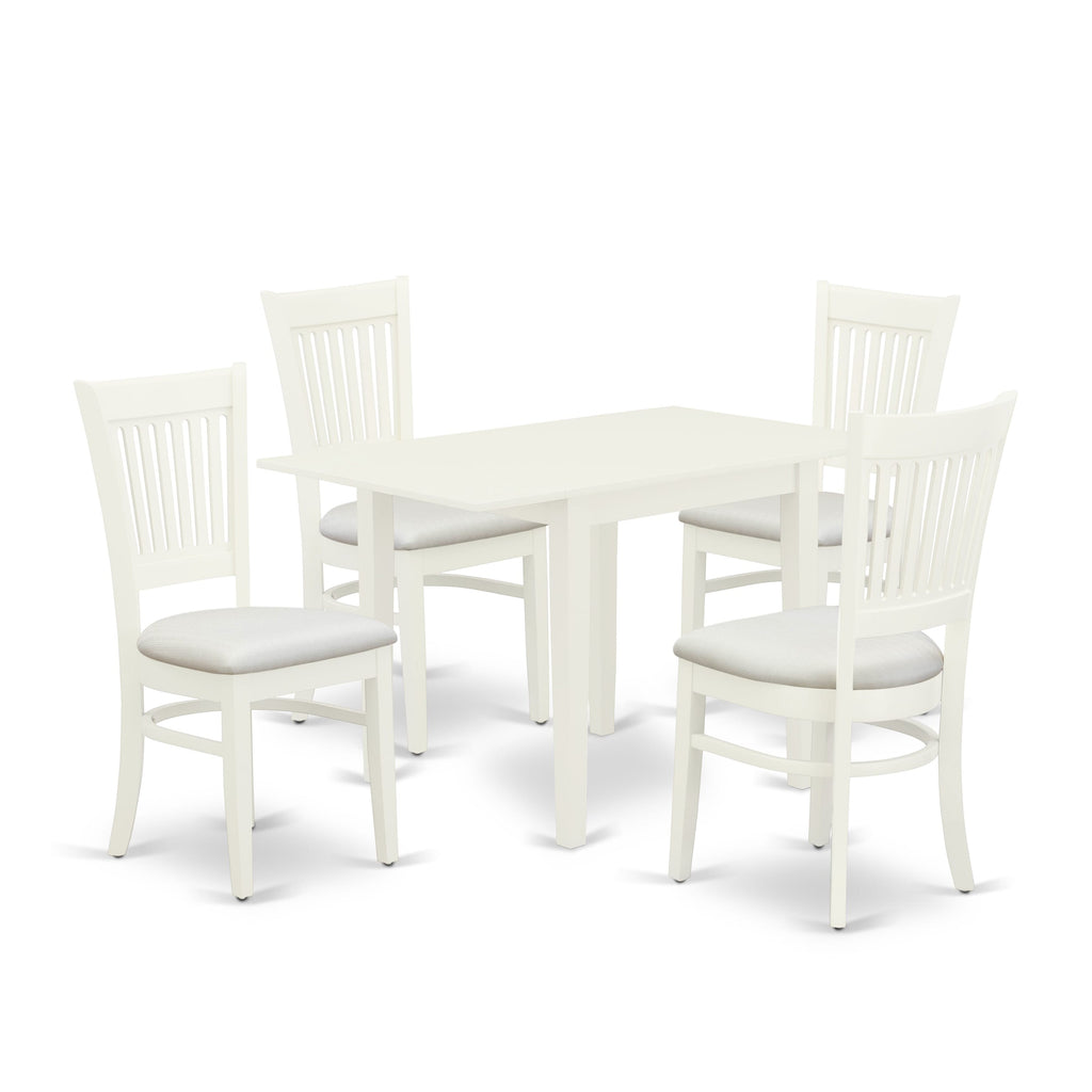 NDVA5-IXE-Q Dining Set 5 Piece Collection with Linen Upholstered Chairs and Drop Leaf Table
