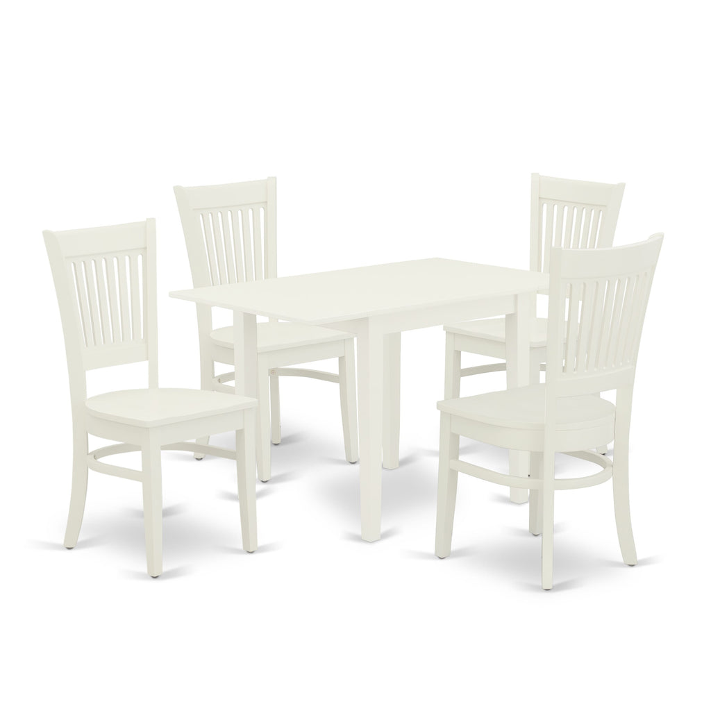 NDVA5-GH9-J Linen White 5-Piece Rectangle Dining Set with Dropleaf Table and Chairs