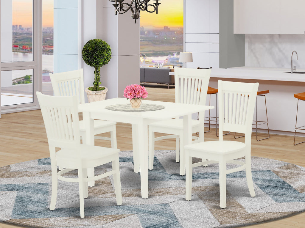 NDVA5-GH9-J Linen White 5-Piece Rectangle Dining Set with Dropleaf Table and Chairs