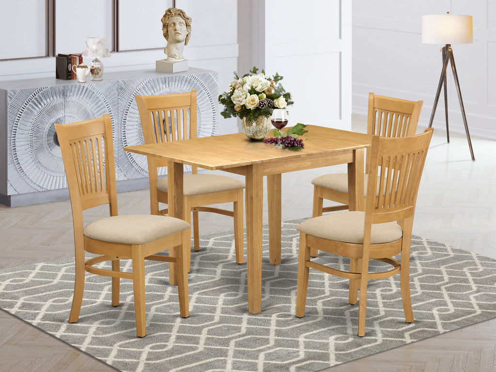 NDVA5-UXJ-8 Set 5-Piece Oak Dining Collection with Dropleaf Table & Linen Chairs, 30x48