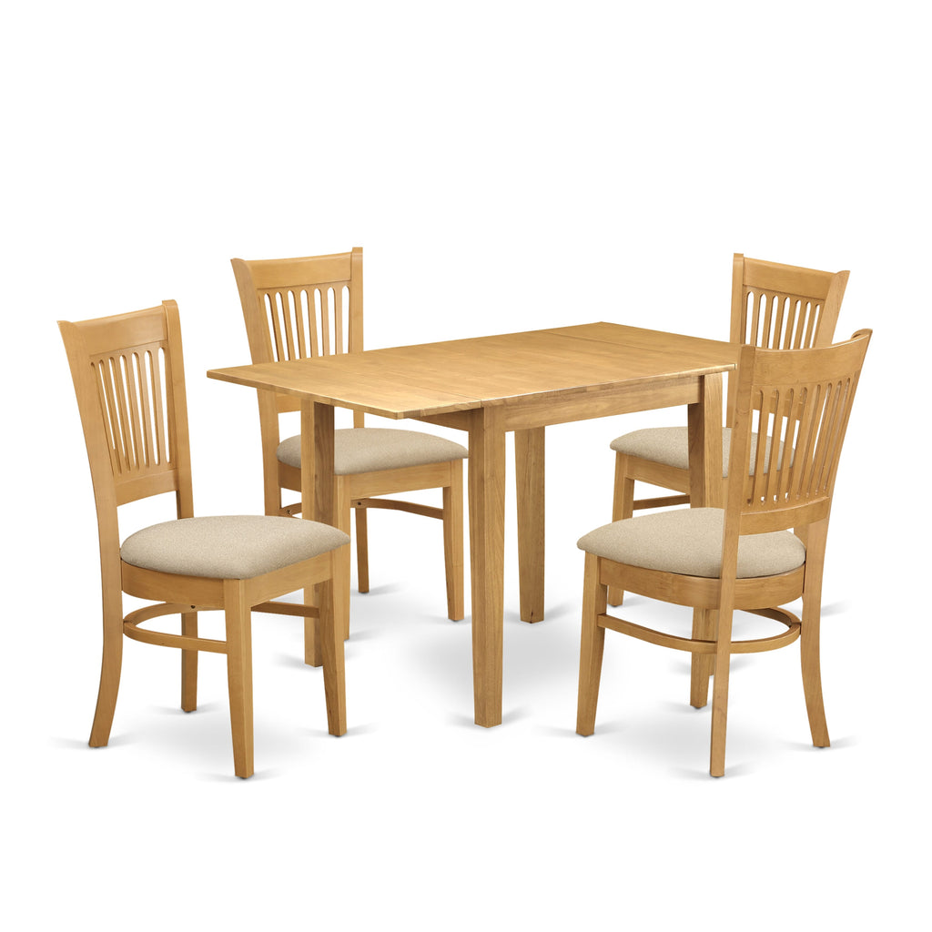 NDVA5-UXJ-8 Set 5-Piece Oak Dining Collection with Dropleaf Table & Linen Chairs, 30x48