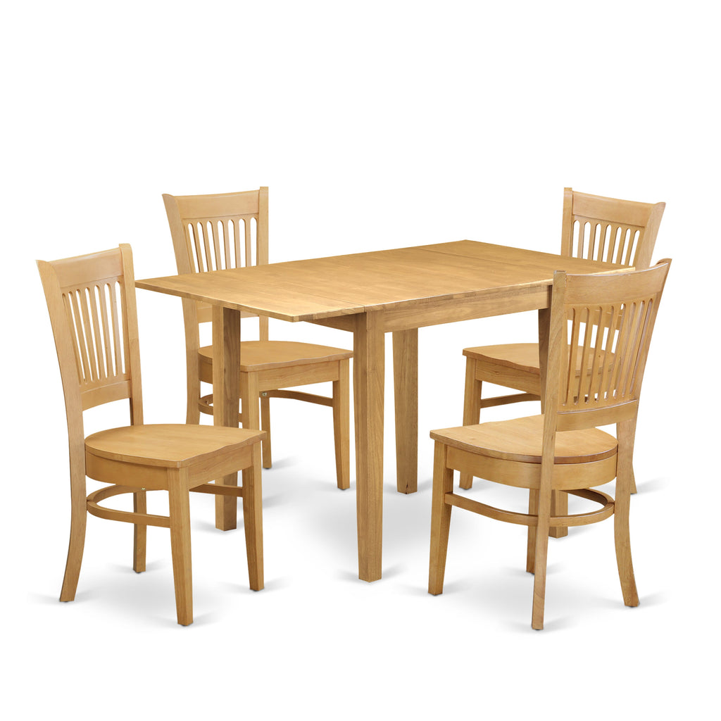 NDVA5-0PF-R Charming 5-Piece Dining Ensemble with Dropleaf Table & Oak Chairs - Versatile 30x48 Design