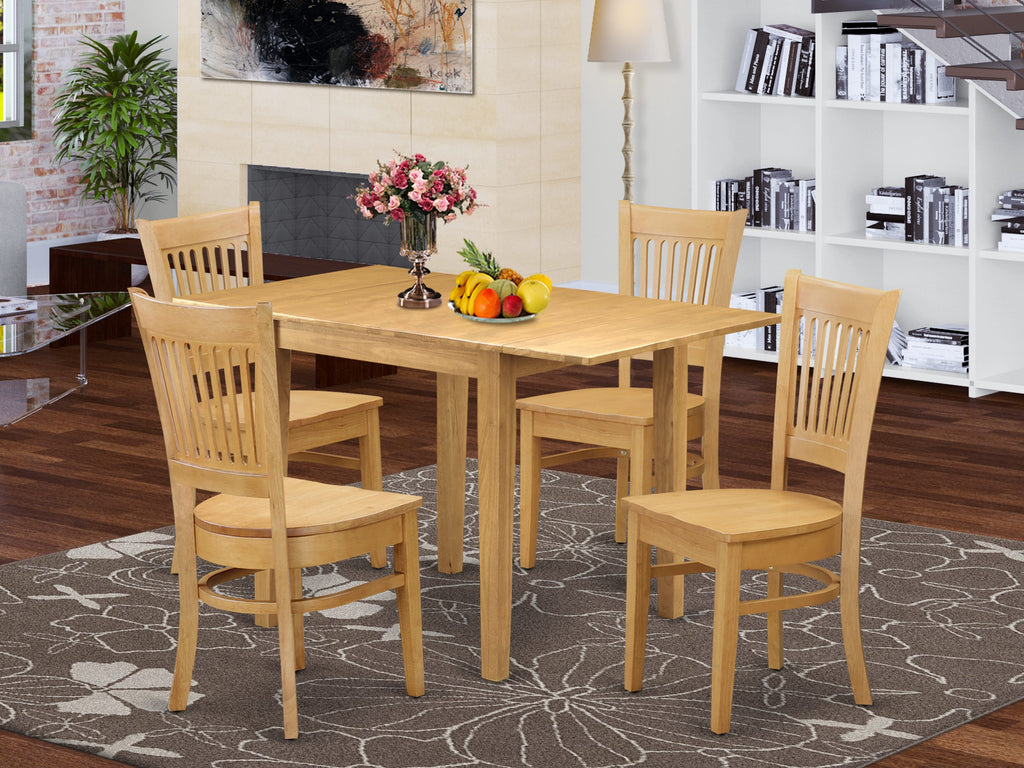 NDVA5-0PF-R Charming 5-Piece Dining Ensemble with Dropleaf Table & Oak Chairs - Versatile 30x48 Design