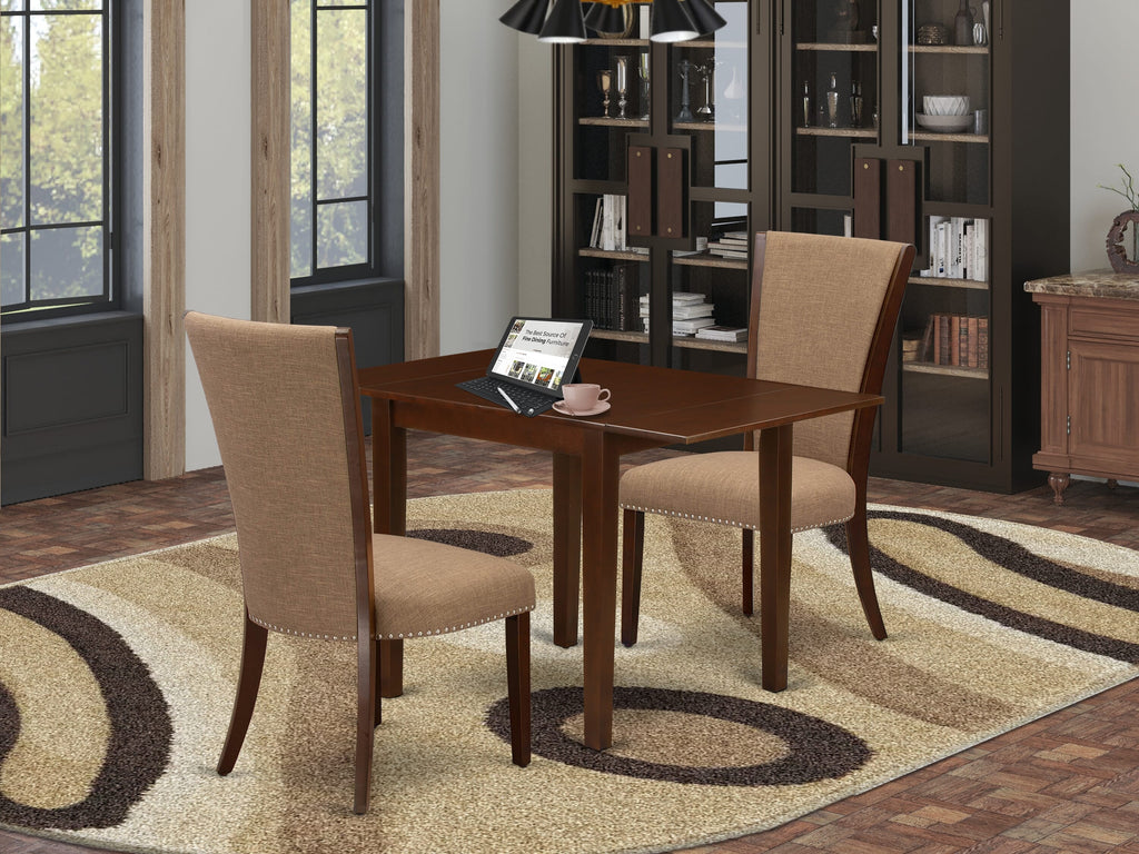 NDVE3-ZZB-GE 3-Pc Dining Ensemble with Drop-leaf Table & Sable Linen Chairs, Mahogany Finish 30x48