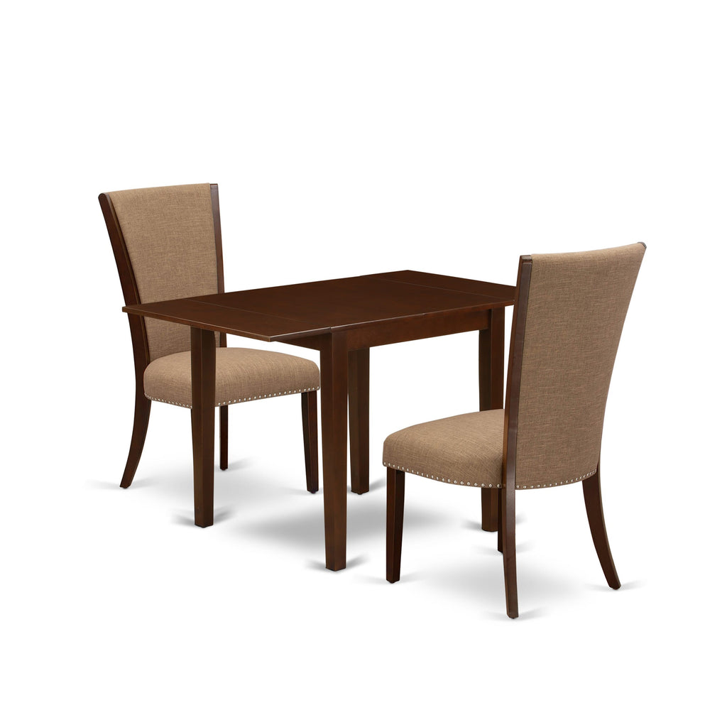 NDVE3-ZZB-GE 3-Pc Dining Ensemble with Drop-leaf Table & Sable Linen Chairs, Mahogany Finish 30x48