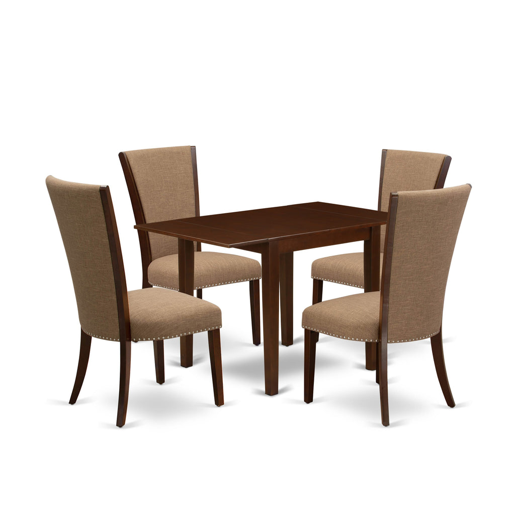 NDVE5-R1A-KE Dining Set Rectangle Table & 4 Sable Linen Chairs for Elegant 5-Piece Dining Experience