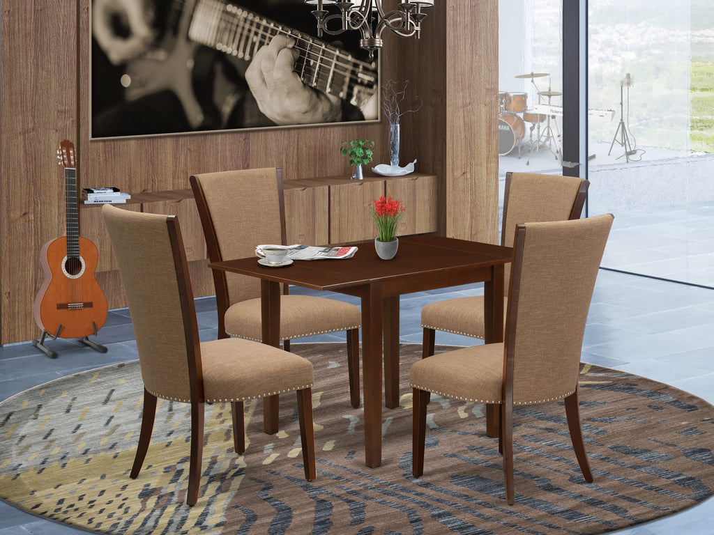 NDVE5-R1A-KE Dining Set Rectangle Table & 4 Sable Linen Chairs for Elegant 5-Piece Dining Experience