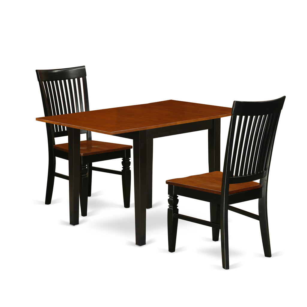 Revamped NDWE3-QNZ-A Elegant Trio Dining Set with Dropleaf Table & Chairs, in Cherry & Black