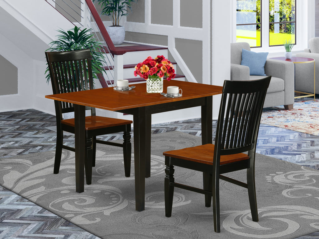 Revamped NDWE3-QNZ-A Elegant Trio Dining Set with Dropleaf Table & Chairs, in Cherry & Black