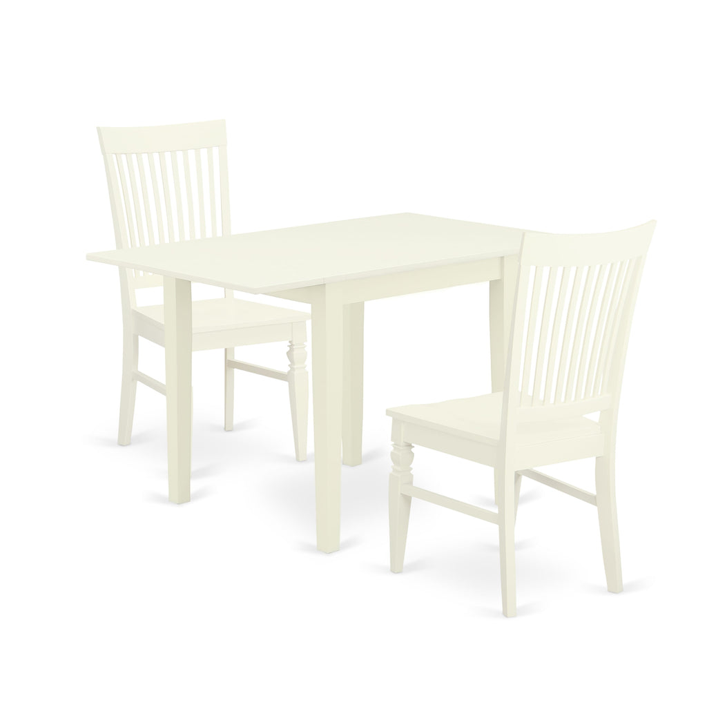 NDWE3-ECN-Z 3-Piece Dropleaf Kitchen Set with Rectangular Dining Table and Two Chairs in Classic White Finish