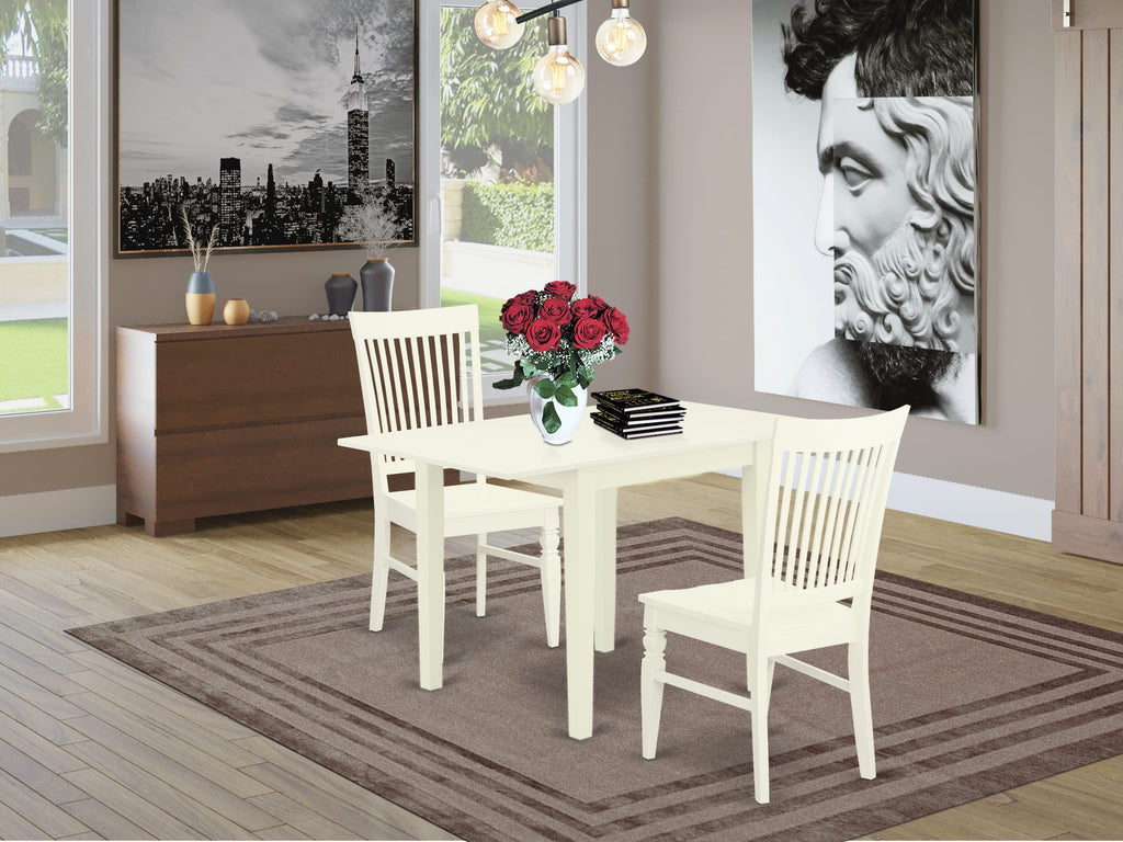 NDWE3-ECN-Z 3-Piece Dropleaf Kitchen Set with Rectangular Dining Table and Two Chairs in Classic White Finish