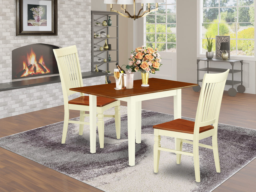 NDWE3-LPA-H Compact 3-Piece Dining Table Ensemble for Cozy Settings with Drop-Leaf Table & Dual Wood Chairs, Buttermilk & Cherry Finish, 30x48