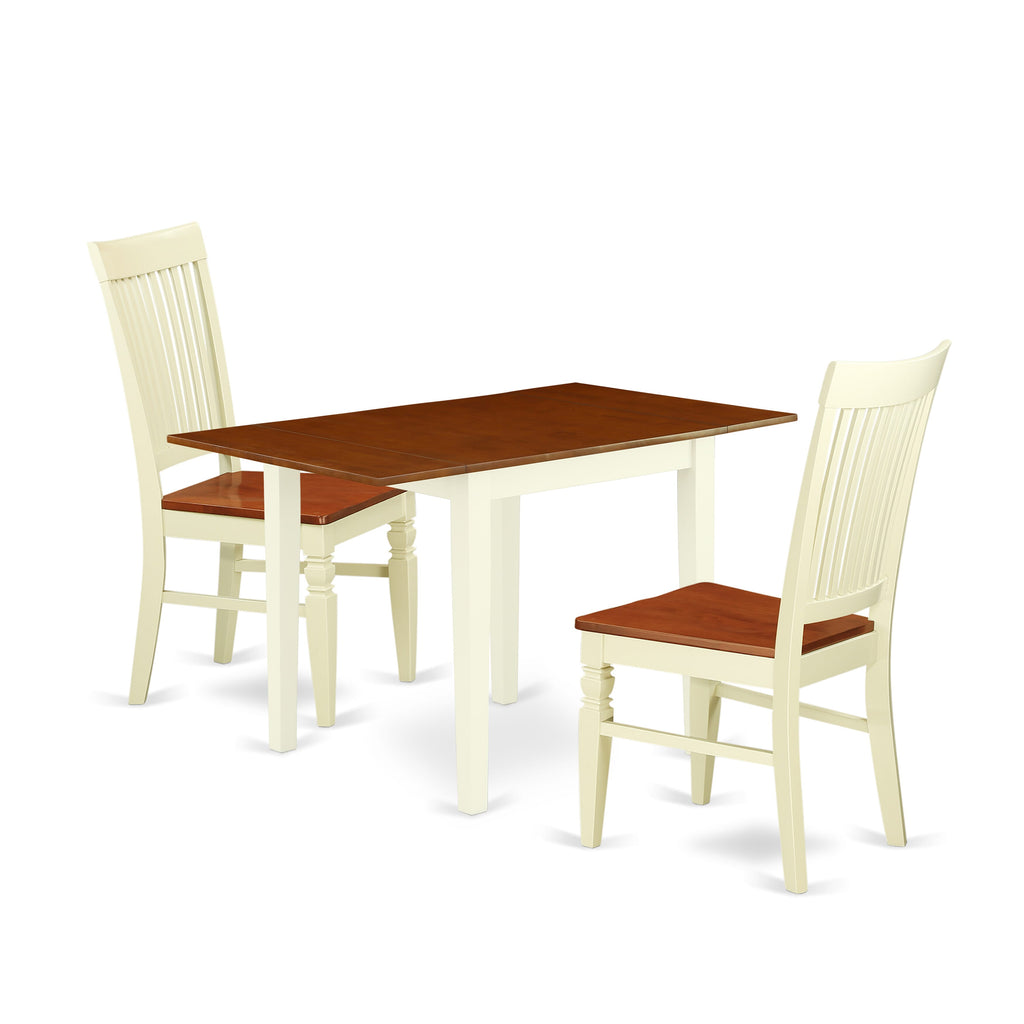 NDWE3-LPA-H Compact 3-Piece Dining Table Ensemble for Cozy Settings with Drop-Leaf Table & Dual Wood Chairs, Buttermilk & Cherry Finish, 30x48