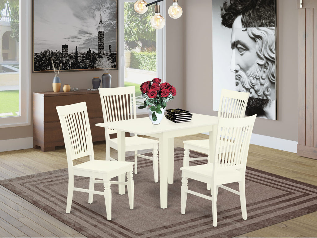 NDWE5-Q1N-K Elegant 5-Piece Dining Set with Drop Leaf Table & 4 Wooden Chairs, 30x48 Lin