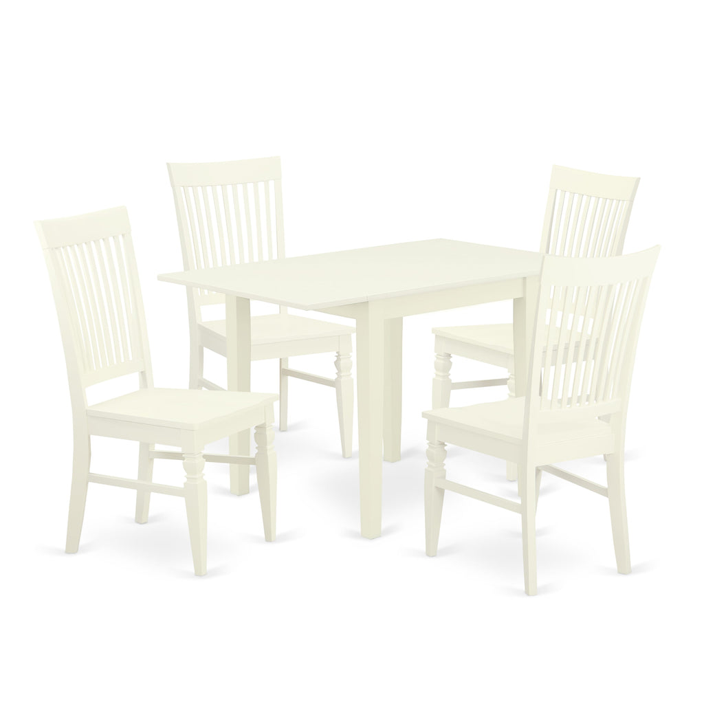 NDWE5-Q1N-K Elegant 5-Piece Dining Set with Drop Leaf Table & 4 Wooden Chairs, 30x48 Lin