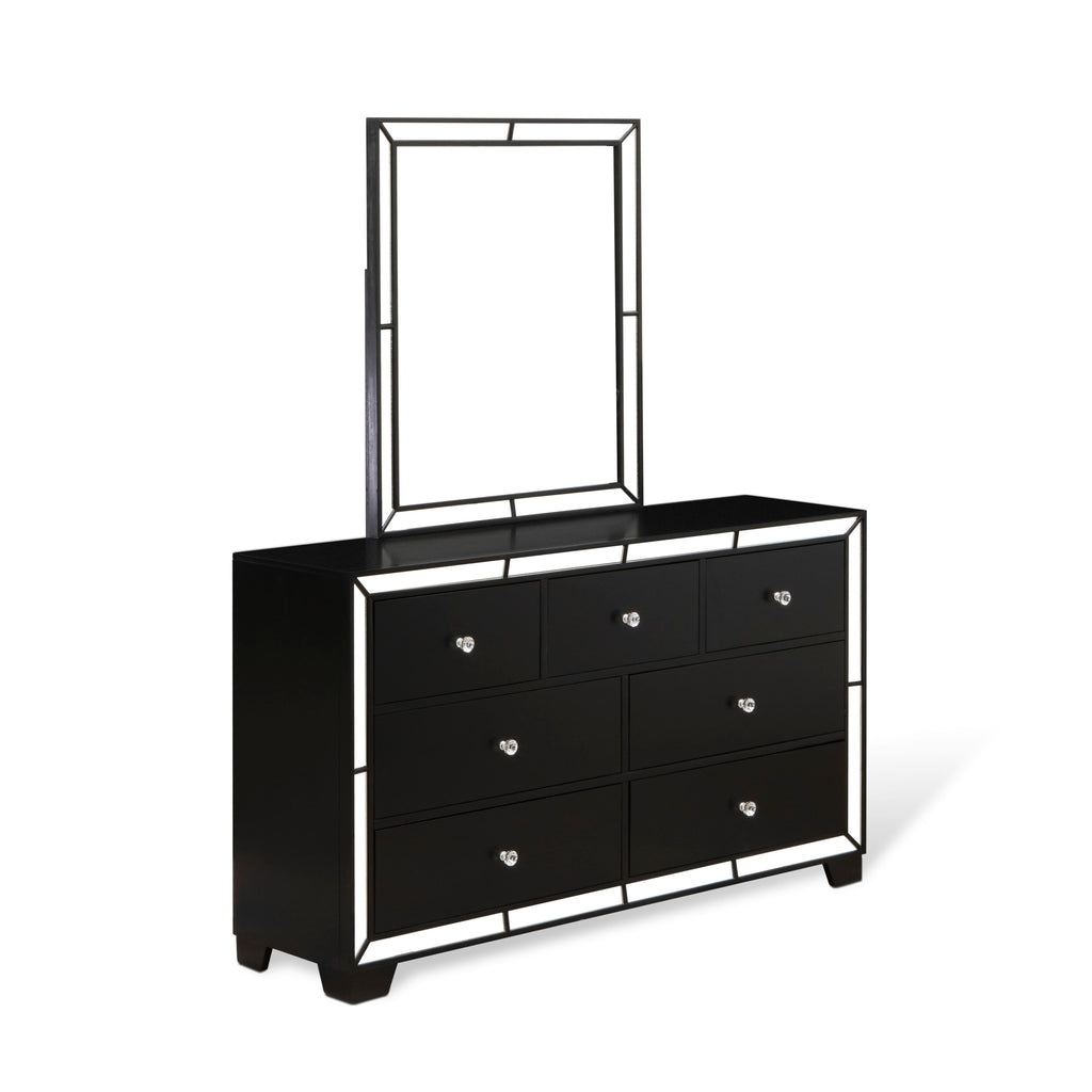 NE11-VCGBCP Collection Queen Upholstered Bed Ensemble with Nightstand, Dresser, and Mirror - Elegant Black