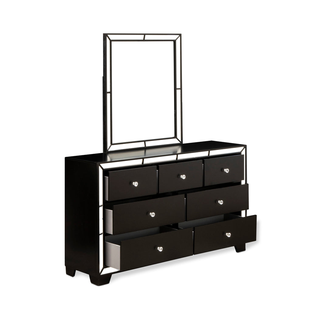 NE11-VCGBCP Collection Queen Upholstered Bed Ensemble with Nightstand, Dresser, and Mirror - Elegant Black