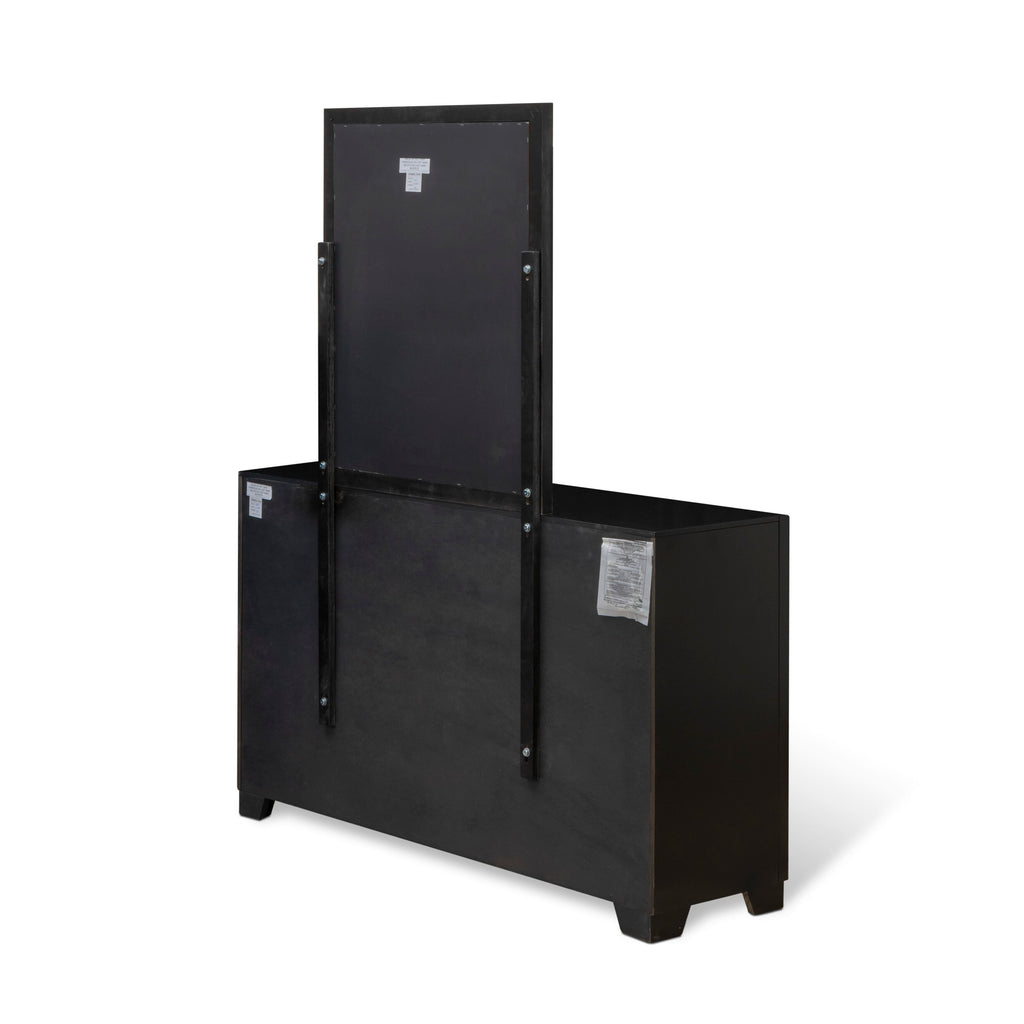 NE11-VCGBCP Collection Queen Upholstered Bed Ensemble with Nightstand, Dresser, and Mirror - Elegant Black