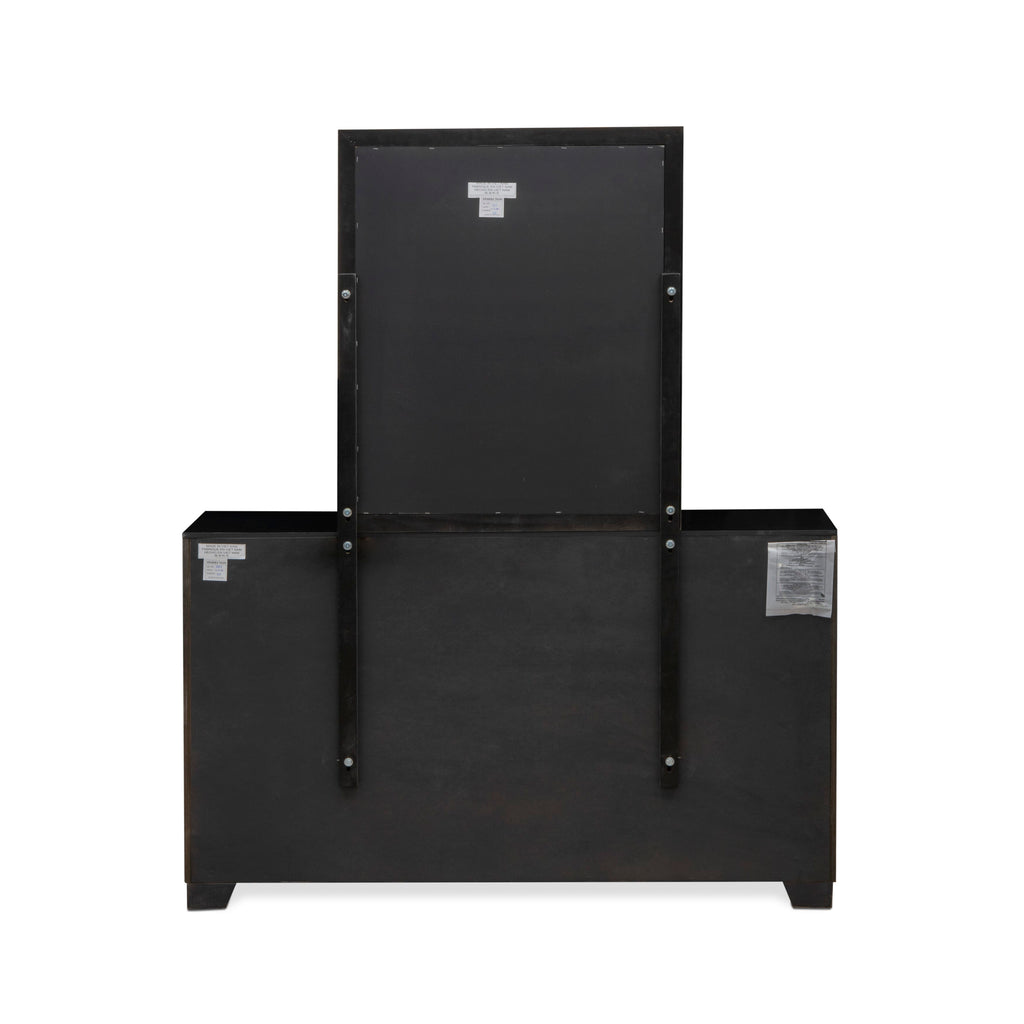 NE11-8I2J3H 6-Piece Modern Bedroom Ensemble Featuring King Bed with Button Tufting, Dresser, Mirror, Chest and 2 Nightstands with Black Leather Finish