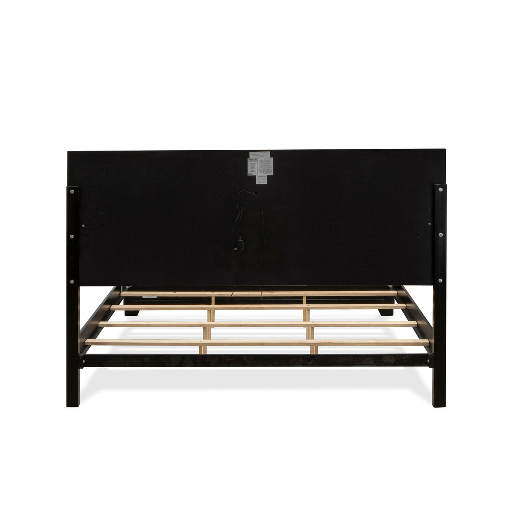 NE11-BFFD1M Luxurious Button Tufted Bedroom Frame with Black Leather Headboard and Sleek Legs - King Size