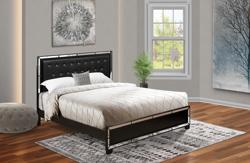 NE11-BFFD1M Luxurious Button Tufted Bedroom Frame with Black Leather Headboard and Sleek Legs - King Size