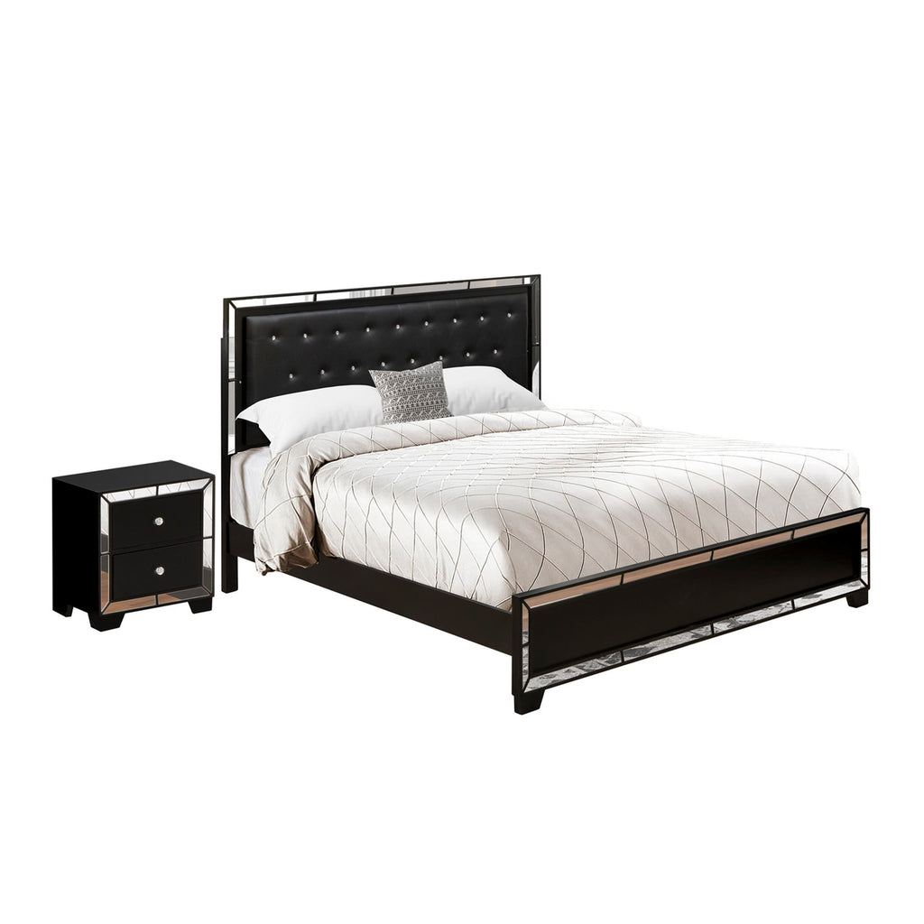 NE11-XR7MIP Elegant King Bedroom Suite Black Leather Headboard, Nightstand & Modern Noir Frame