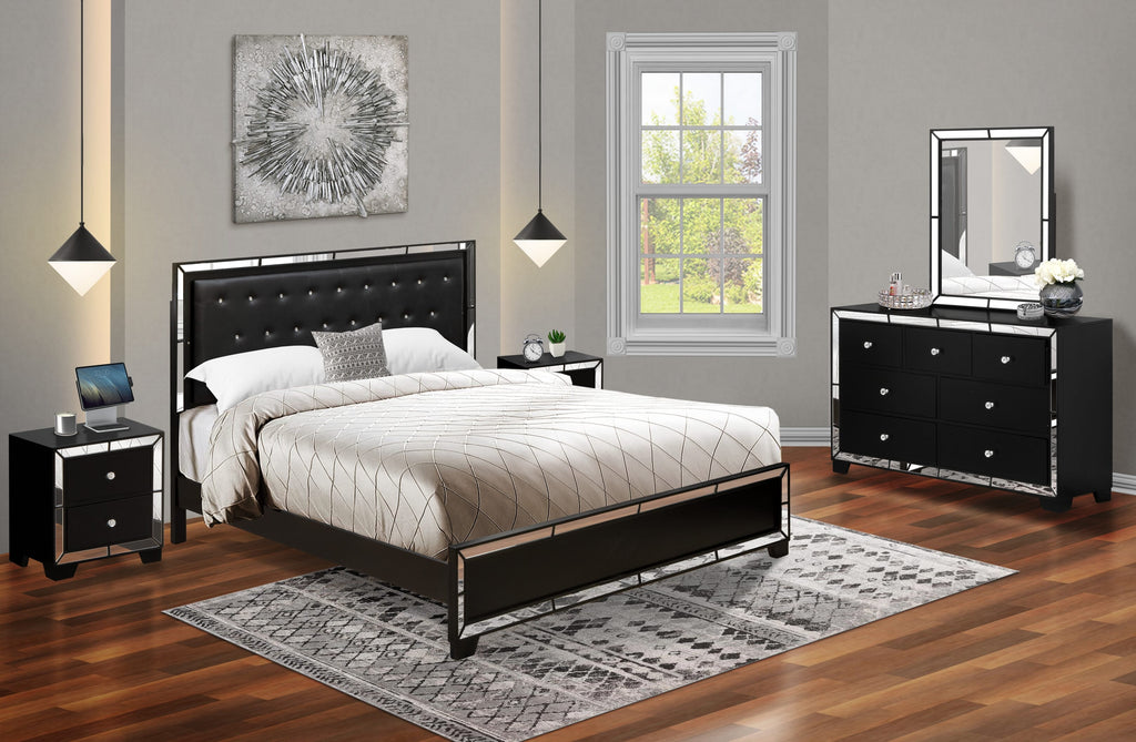 NE11-W7QX6Y 5-Piece Chic Black Bedroom Ensemble Featuring Stylish Bed and Matching Furniture