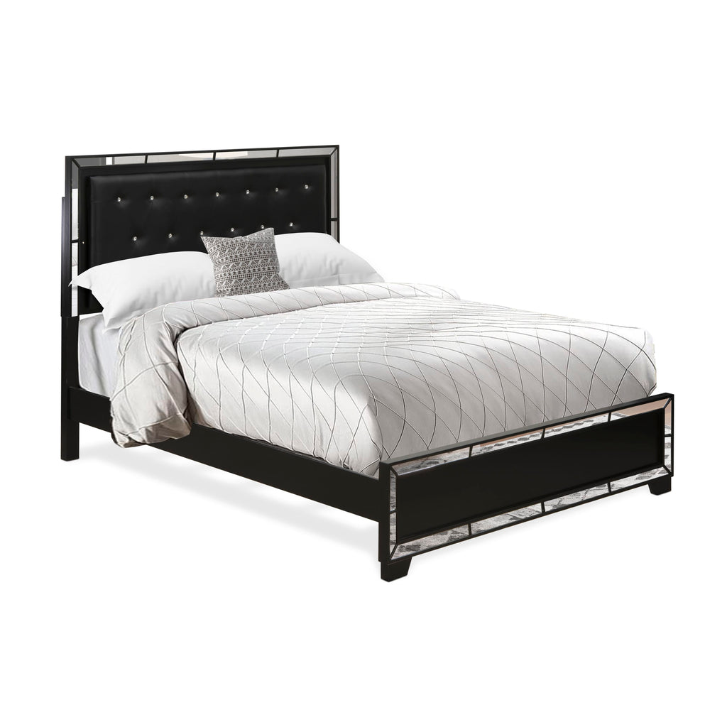 NE11-A9T3IE Luxurious Trio Tufted Queen Bed with Sleek Black Frame, Stylish Dresser & Elegant Mirror for Bedroom