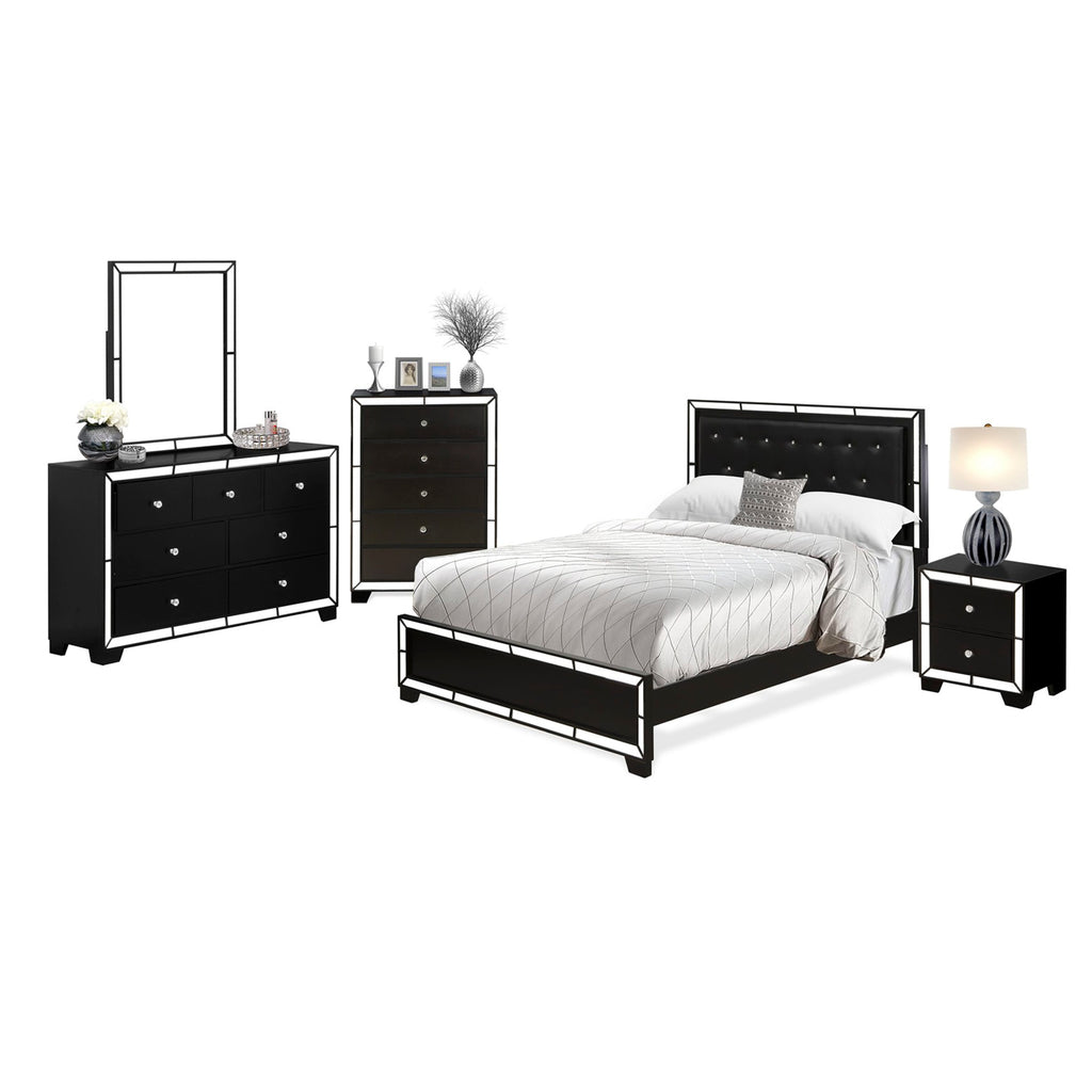 NE11-7U3NQ8 Luxurious 5-Piece Bedroom Ensemble Queen Bed, Dresser & More with Black Accents