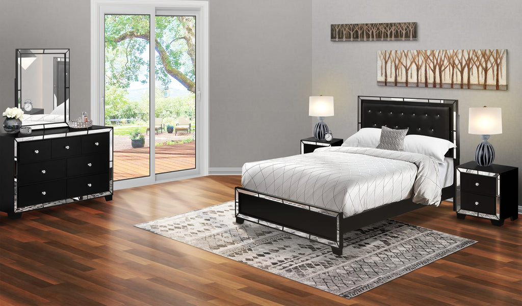 NE11-USQSR1 5-Piece Elegant Queen Bedroom Ensemble with Upholstered Bed and Sleek Office Standouts in Black Finish