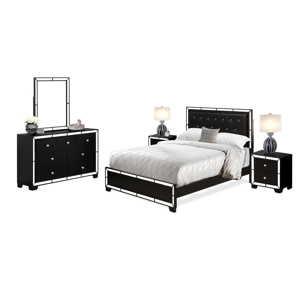 NE11-USQSR1 5-Piece Elegant Queen Bedroom Ensemble with Upholstered Bed and Sleek Office Standouts in Black Finish