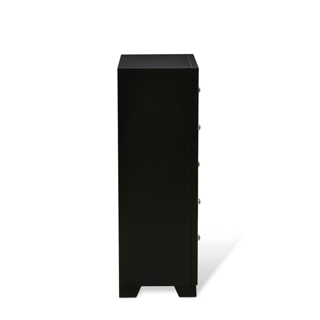 NE11-MS6QPU 3-Piece Bedroom Furniture Set with Button Tufted Frame, Drawer Chest, Black Leather King, and Modern End Table
