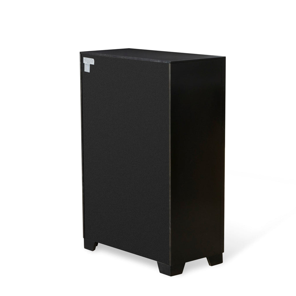 NE11-MS6QPU 3-Piece Bedroom Furniture Set with Button Tufted Frame, Drawer Chest, Black Leather King, and Modern End Table