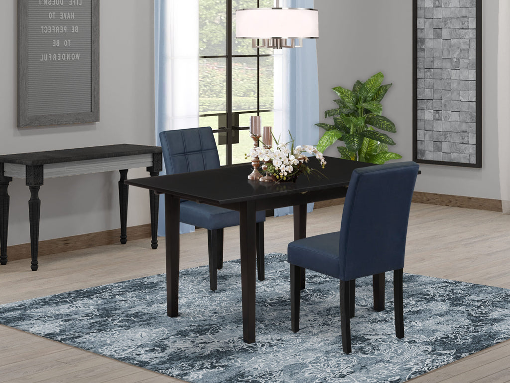 NFAS3-61Y-H2 3 Piece Dining Suite Chic Black Table and Navy Chairs with Faux Leather Comfort