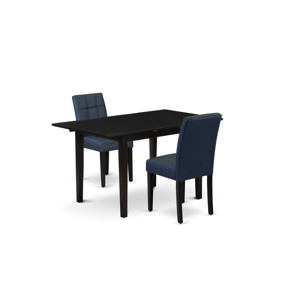 NFAS3-61Y-H2 3 Piece Dining Suite Chic Black Table and Navy Chairs with Faux Leather Comfort