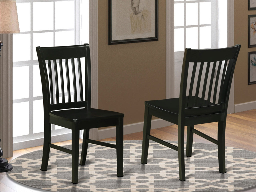 NFC-BQB-2 Sleek Norfolk Black Dining Chairs with Slat Back and Wood Seat Set - Perfect for Kitchen Harmony