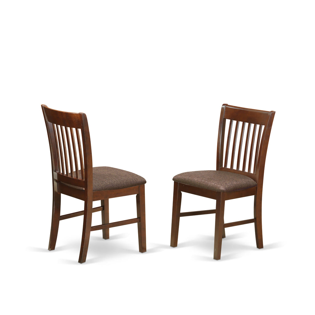 DLNO5-6FE-Z Elegant 5-Piece Dining Collection with Round Dropleaf Table and 4 Linen Chairs, Rich Mahogany