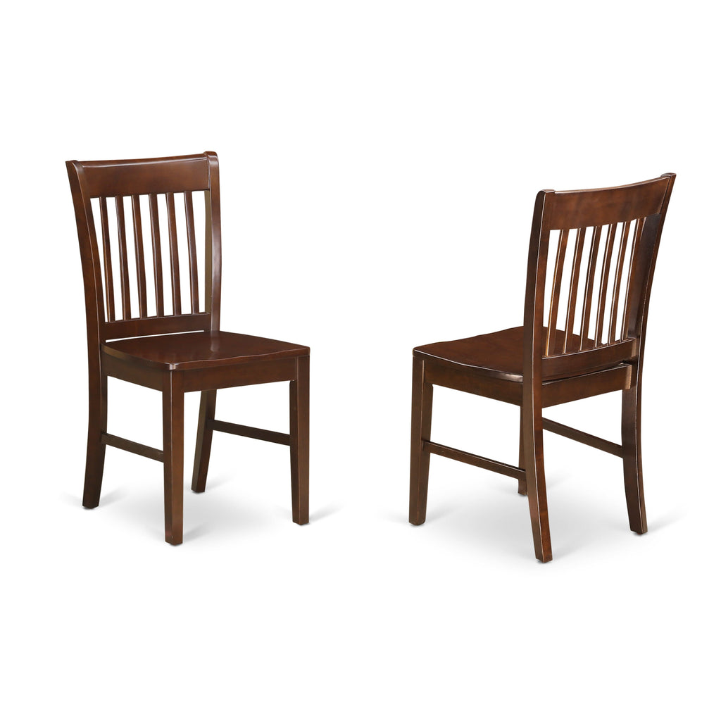 Set of 2 Slat Back Dining Room Chairs with Mahogany Finish, Model NFC-M3B-2, Comfy Wooden Seat