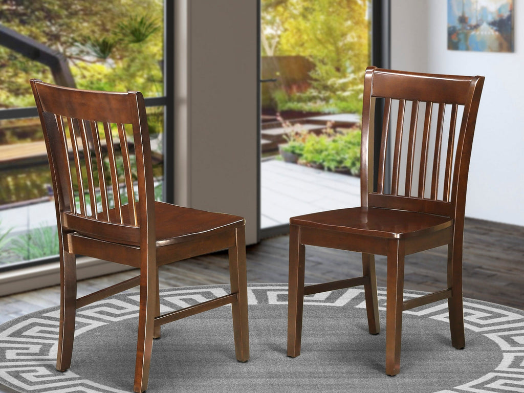 Set of 2 Slat Back Dining Room Chairs with Mahogany Finish, Model NFC-M3B-2, Comfy Wooden Seat