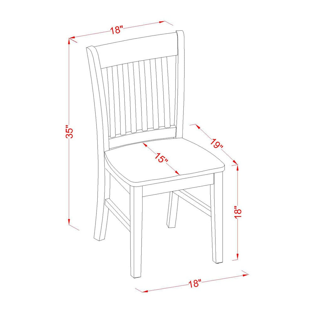 Set of 2 Slat Back Dining Room Chairs with Mahogany Finish, Model NFC-M3B-2, Comfy Wooden Seat