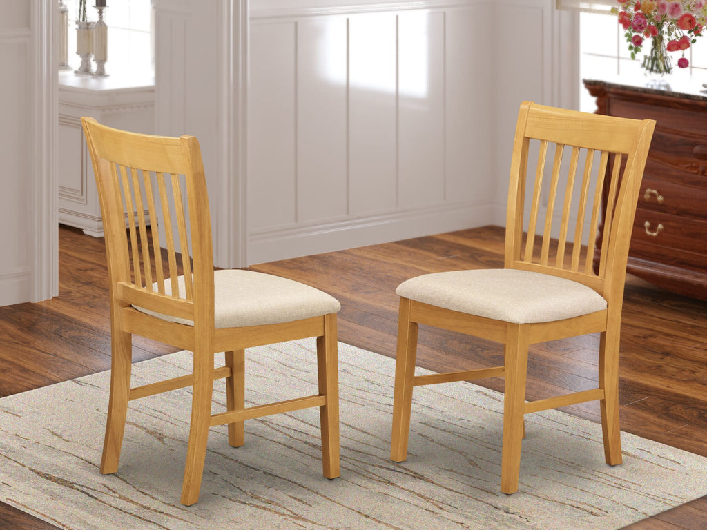 NFC-OGE-B Dining Seat Pair Oak Linen Fabric on Norfolk Wood Upholstered Chairs for the Kitchen