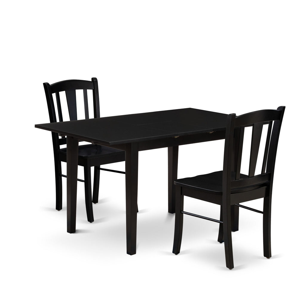NFDL3-KFN-W 3-Piece Dining Set Extendable Table with Butterfly Leaf & Two Kitchen Chairs, 32x54