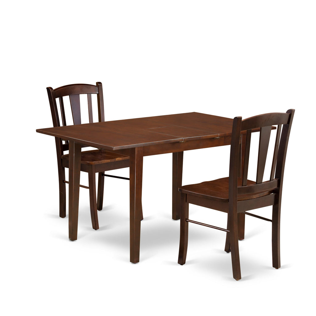 Compact NFDL3-VTC-F Dining Set with Table & 2 Chairs for Cozy Corners, Mahogany Finish, 32x54 Inch