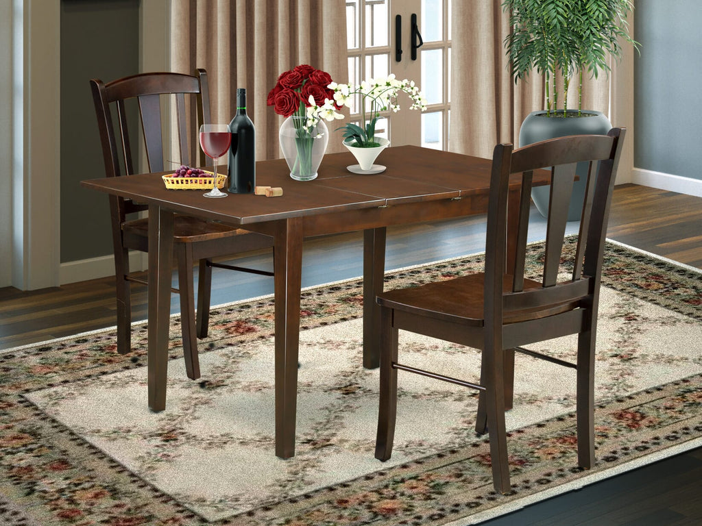 Compact NFDL3-VTC-F Dining Set with Table & 2 Chairs for Cozy Corners, Mahogany Finish, 32x54 Inch