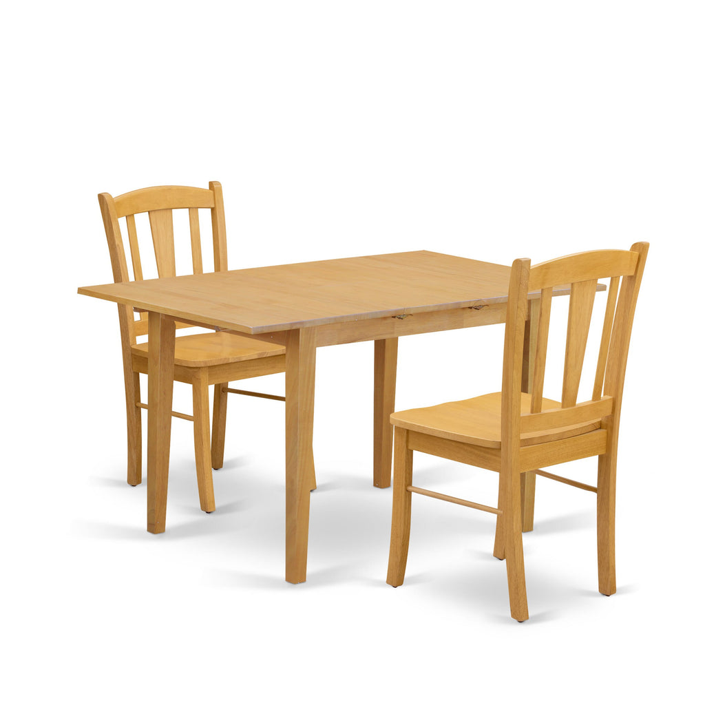 NFDL3-A7E-0 3-Piece Dining Room Set with Butterfly Leaf Table & 2 Chairs, Oak, 32x54
