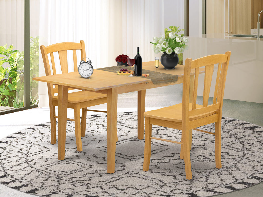 NFDL3-A7E-0 3-Piece Dining Room Set with Butterfly Leaf Table & 2 Chairs, Oak, 32x54