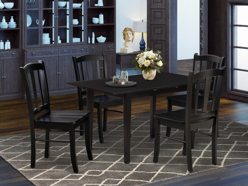 NFDL5-W67-6 Elegant 5-Piece Set with Extension Table for Four Rectangular Dining Suite in Black, 32x54