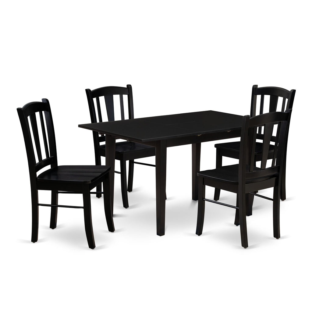 NFDL5-W67-6 Elegant 5-Piece Set with Extension Table for Four Rectangular Dining Suite in Black, 32x54